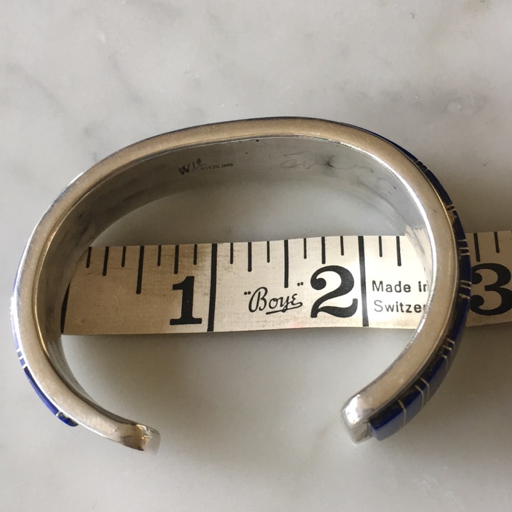 Vintage Navajo Native American Inlay Lapis Bracelet by Wilbur Yazzie - Picture 13 of 14